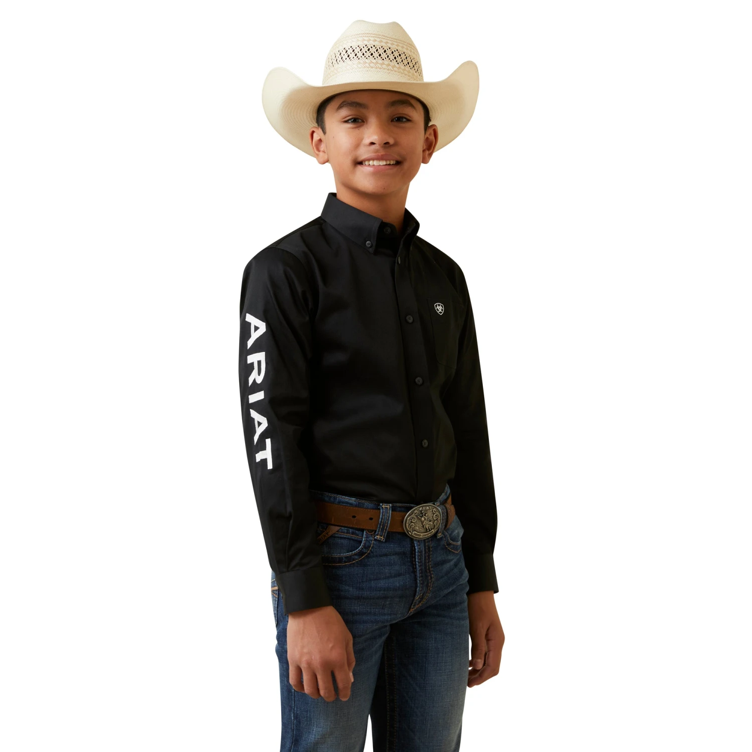 Ariat® Youth Boy's Team Logo Twill Classic Fit Black Shirt 10045426 1 Ariat® Youth Boy's Team Logo Twill Classic Fit Black Shirt 10045426