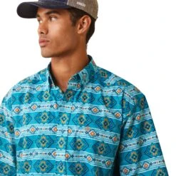 Ariat® Men's Konner Enamel Blue Aztec Print Button Down Shirt 10043638 7 Ariat® Men's Konner Enamel Blue Aztec Print Button Down Shirt 10043638 -Ariat Shop S23 MNS WEST 10043638 detail01