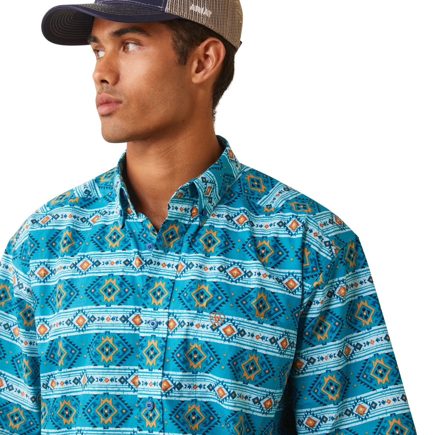 Ariat® Men's Konner Enamel Blue Aztec Print Button Down Shirt 10043638 4 Ariat® Men's Konner Enamel Blue Aztec Print Button Down Shirt 10043638 - Image 4