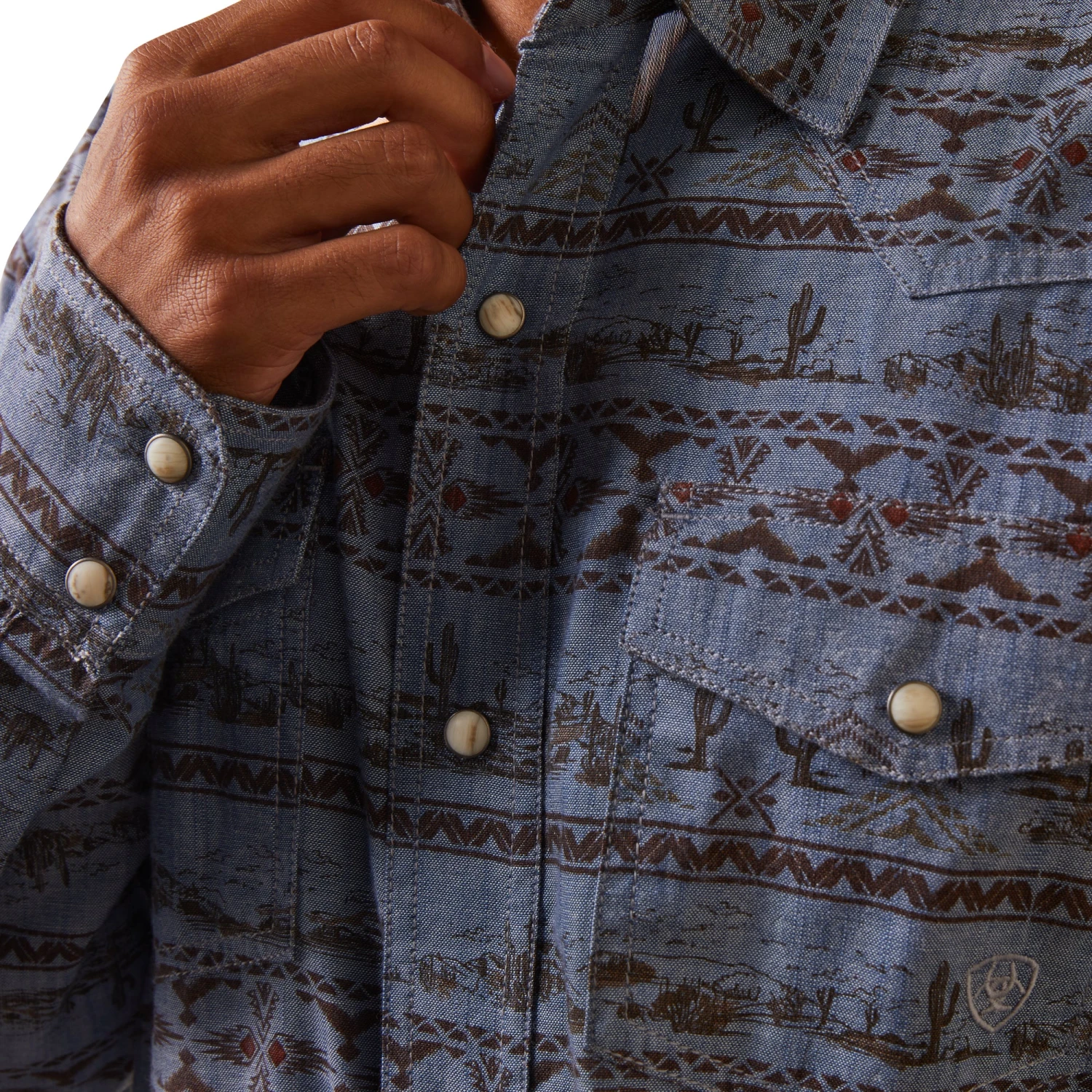 Ariat® Men's Haddington Dusty Green Chambray Snap Shirt 10043892 4 Ariat® Men's Haddington Dusty Green Chambray Snap Shirt 10043892 - Image 4