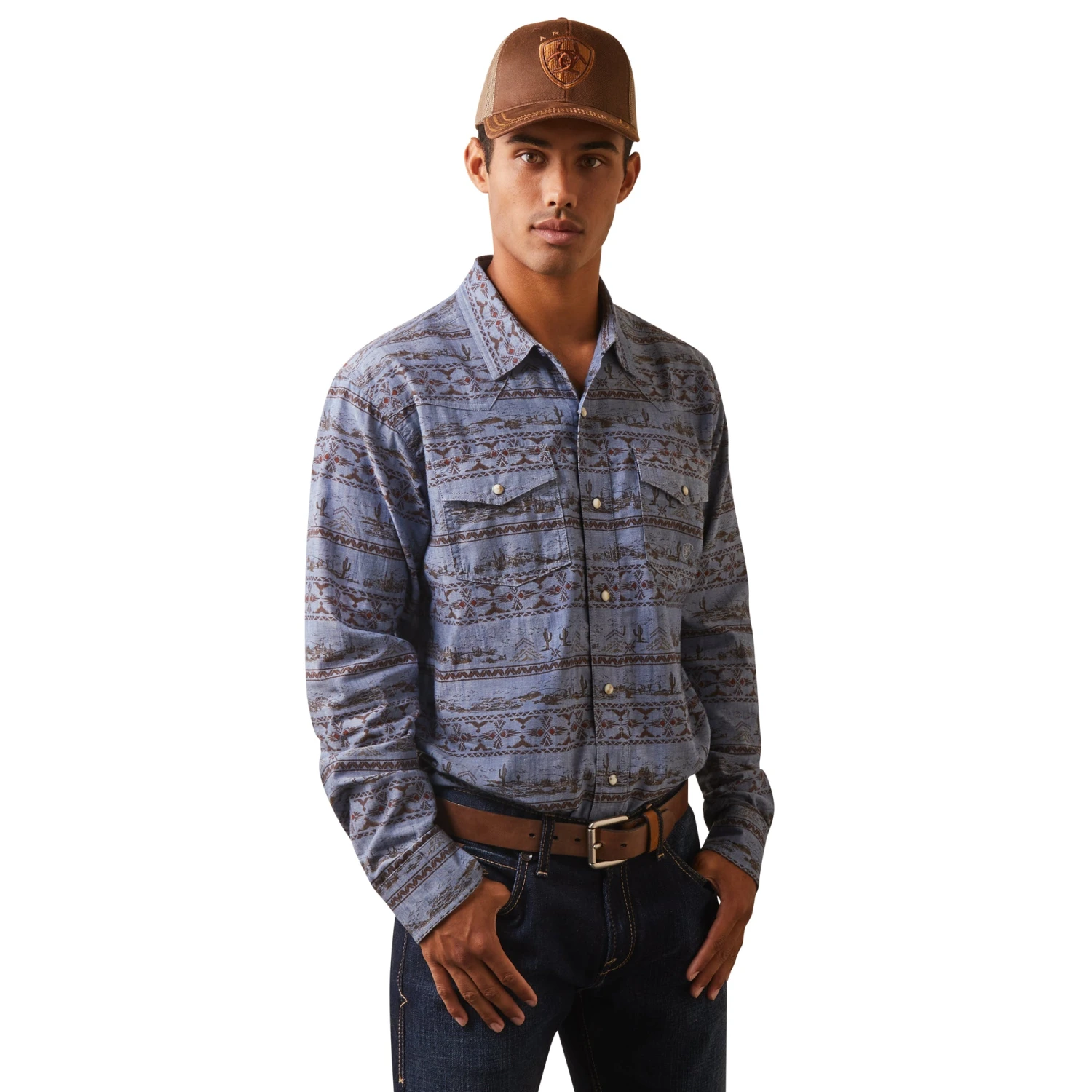 Ariat® Men's Haddington Dusty Green Chambray Snap Shirt 10043892 1 Ariat® Men's Haddington Dusty Green Chambray Snap Shirt 10043892