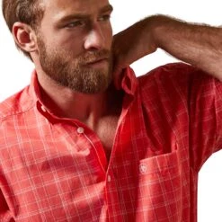 Ariat® Men's Pro Daniel Cayenne Red Button Down Shirt 10043911 -Ariat Shop S23 MNS WEST 10043911 detail01
