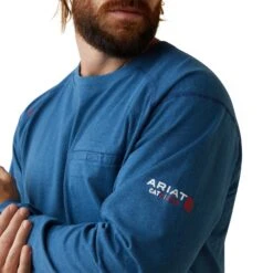 Ariat® Men's FR Air Crew Key Largo Heather Blue Work Shirt 10043469 -Ariat Shop S23 MNS WORK 10043469 detail01