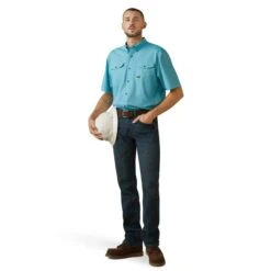 Ariat® Men's Rebar Made Tough VentTEK DuraStretch™ Blue Shirt 10043580 -Ariat Shop S23 MNS WORK 10043580 full