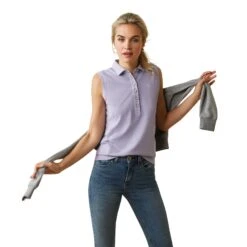 Ariat® Ladies Prix 2.0 Polo Heirloom Lilac Sleeveless Shirt 10043538 8 Ariat® Ladies Prix 2.0 Polo Heirloom Lilac Sleeveless Shirt 10043538 -Ariat Shop S23 WMS ENGL 10043538 front