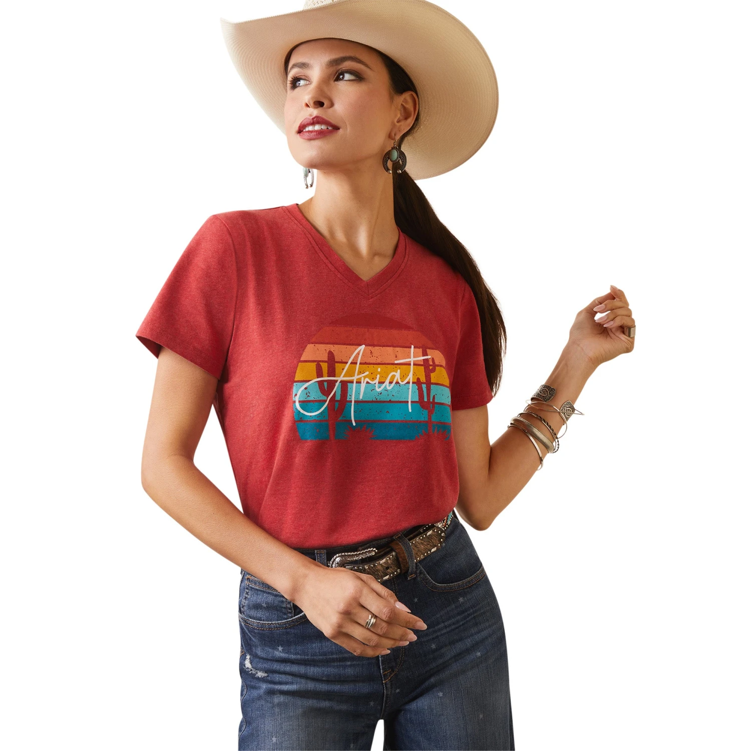 Ariat® Ladies Real Horizon Aura Orange Heather T-Shirt 10043419 1 Ariat® Ladies Real Horizon Aura Orange Heather T-Shirt 10043419