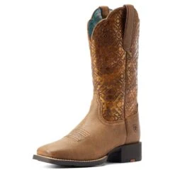 Ariat® Ladies Round Up Brown & Copper Emboss Western Boots 10044431 -Ariat Shop S23 WMS WEST 10044431 3 4 front