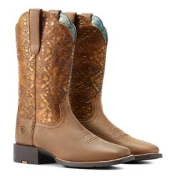 Ariat® Ladies Round Up Brown & Copper Emboss Western Boots 10044431 -Ariat Shop S23 WMS WEST 10044431 pair