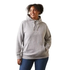 Ariat® Ladies Rebar Skill Set Heather Grey 1/2 Zip Hoodie 10043546 -Ariat Shop S23 WMS WORK 10043546 front plus
