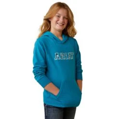 Ariat® Youth Girl's 3D Logo 2.0 Mosaic Blue Hoodie 10043322 -Ariat Shop S23 YTH ENGL 10043322 front01
